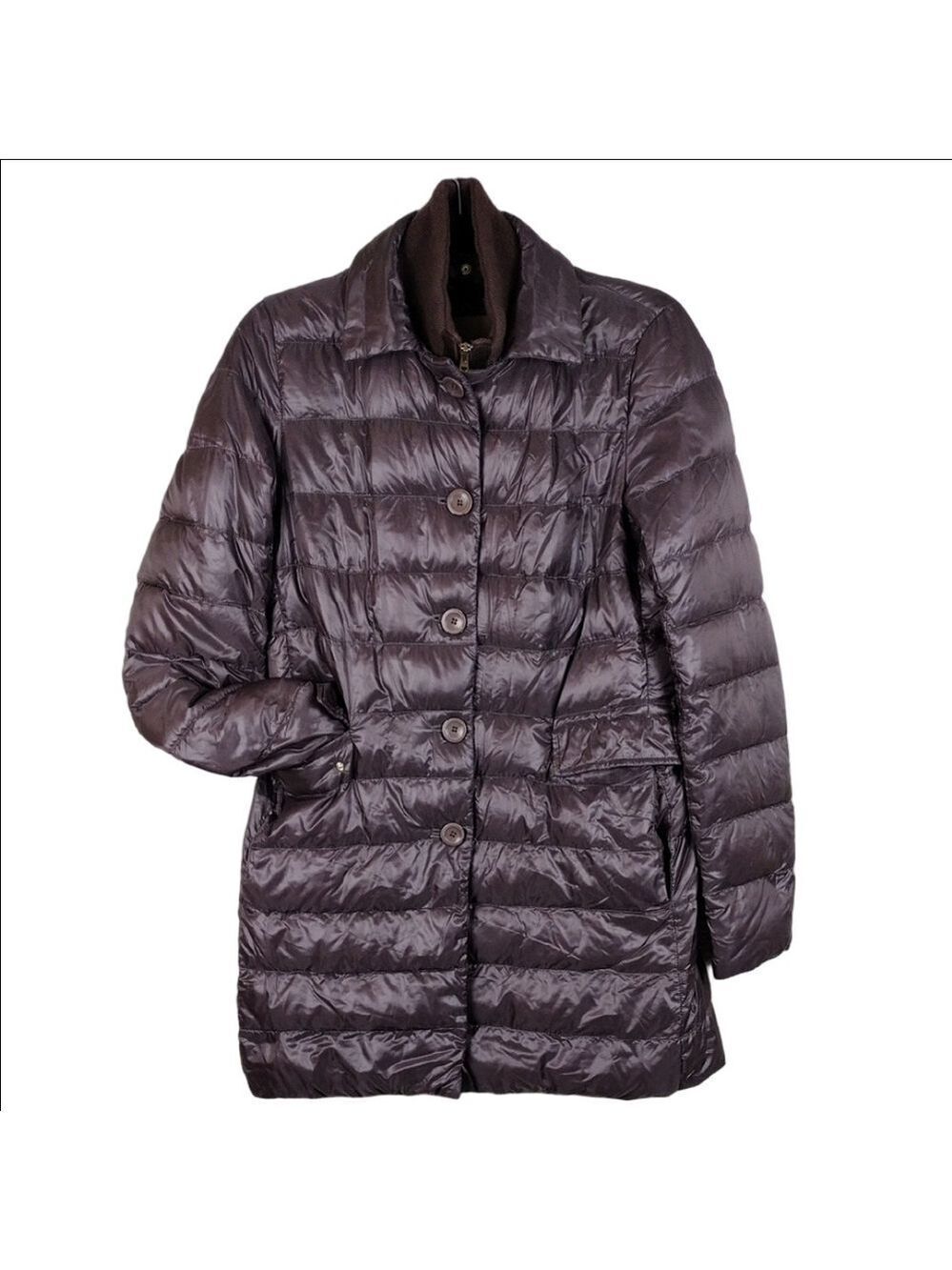 Herno Amelia Brown Wool Polyamide Funnel Neck Button Down Goose Fill Puffer Coat